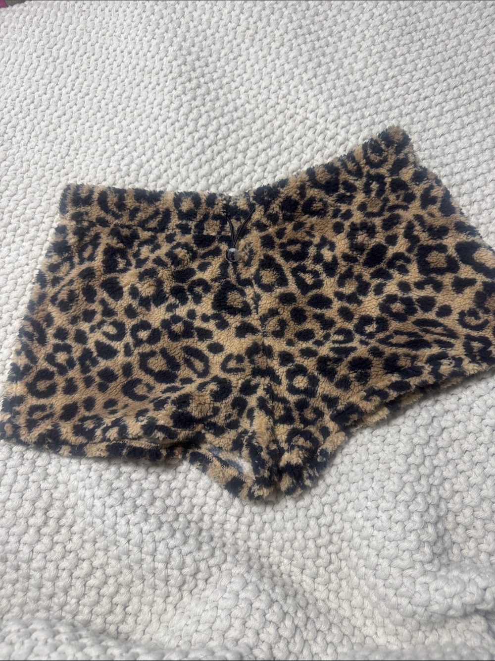 Leopard Print Plush Women's Shorts - Tan/Black